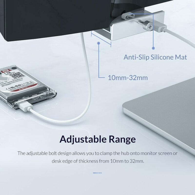Orico Aluminium 4 Poorten Usb 3.0 Clip Hub Met Voeding Hoge Snelheid 5Gbps Gegevensoverdracht Voor Mac Os pc (MH4PU-P)