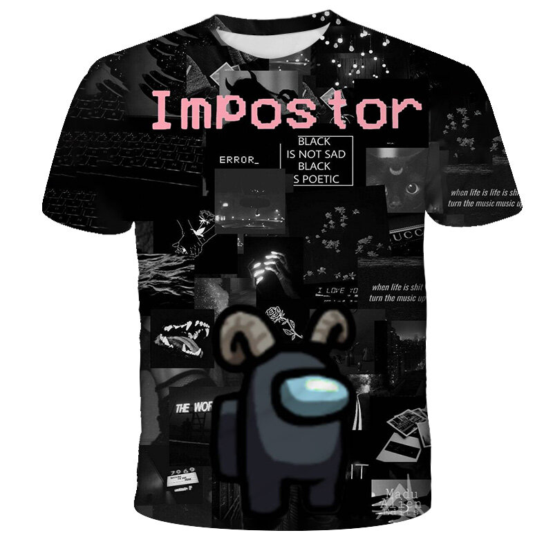 우리 중 여름 게임 T 셔츠 소년/소녀 비디오 게임 스트리트 스타일 키즈 T 셔츠 재미 있은 만화 애니메이션 Tshirt 블랙 탑 티 4-14Y