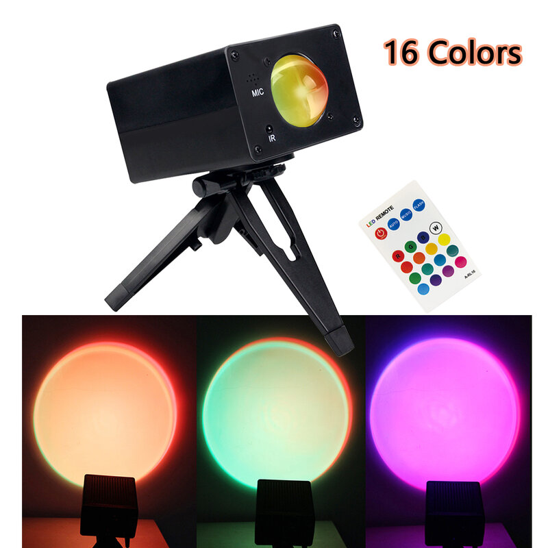 Lámpara de proyector de atardecer de 16 colores, luz de noche de arco iris USB para dormitorio, Bar, cafetería, decoración de pared de fondo