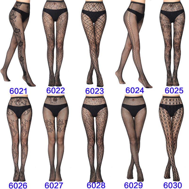 Euro and American Women Fishnet Tight High Stockings Super Stretch Black Star Skull Hollow Out Nonslip Seamless Sexy Stockings