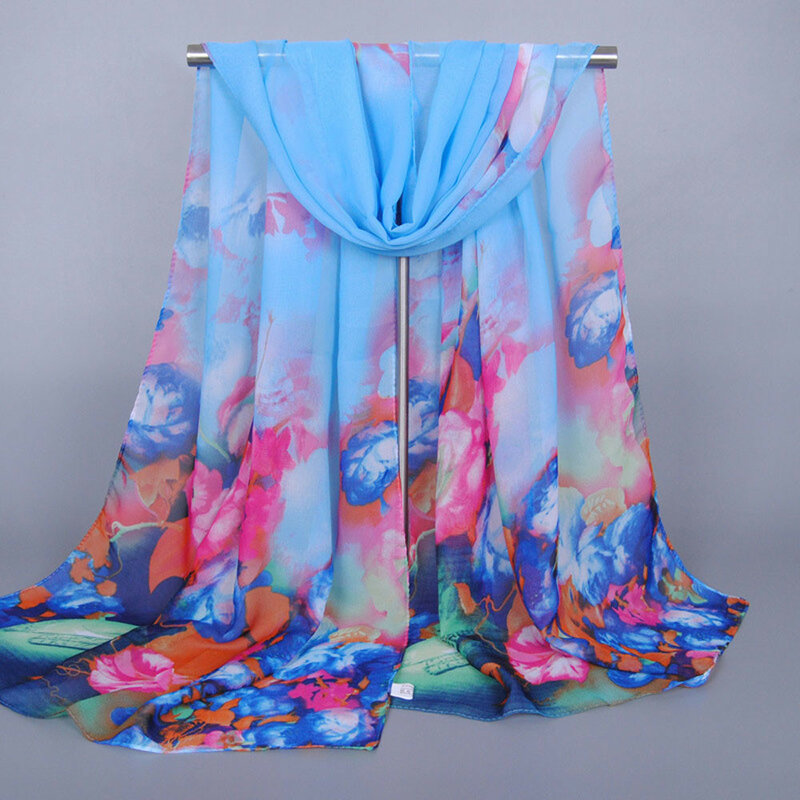 2021 Women Print Chiffon Georgette Scarf Bandana Luxury Elegant Fashion Long Soft Shawl Wrap Hijab Summer Sun Protection Scarves