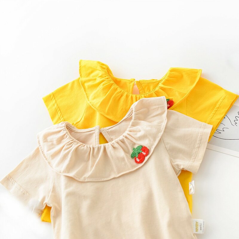Yg brand children's clothing 2021 summer new Korean baby girl's top short sleeve two piece hairband baby suit