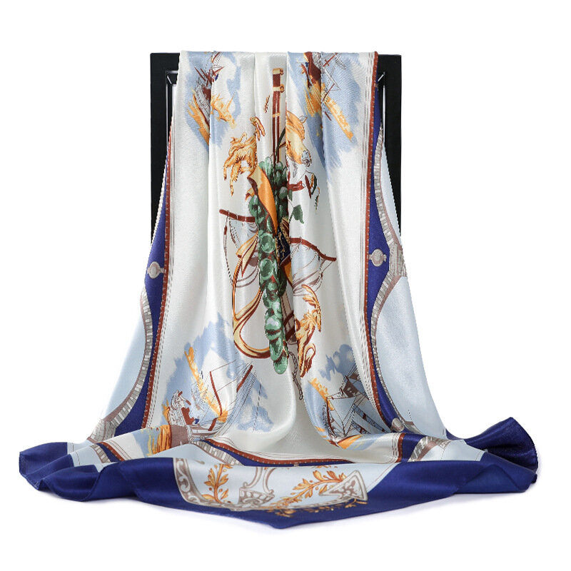 Bufanda cuadrada de seda para mujer, pañuelo con estampado de Fanshion, hijab musulmán, chales de playa, 90x90cm