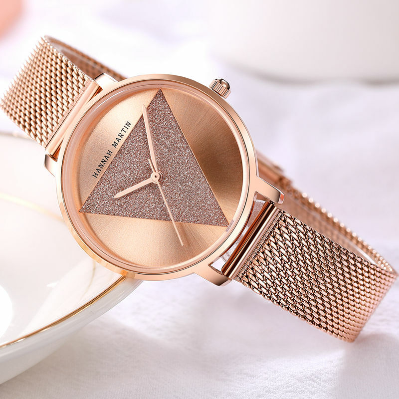 Hannah Martin-Relojes de pulsera de lujo para mujer, pulsera de cuarzo de oro rosa, resistente al agua, de acero