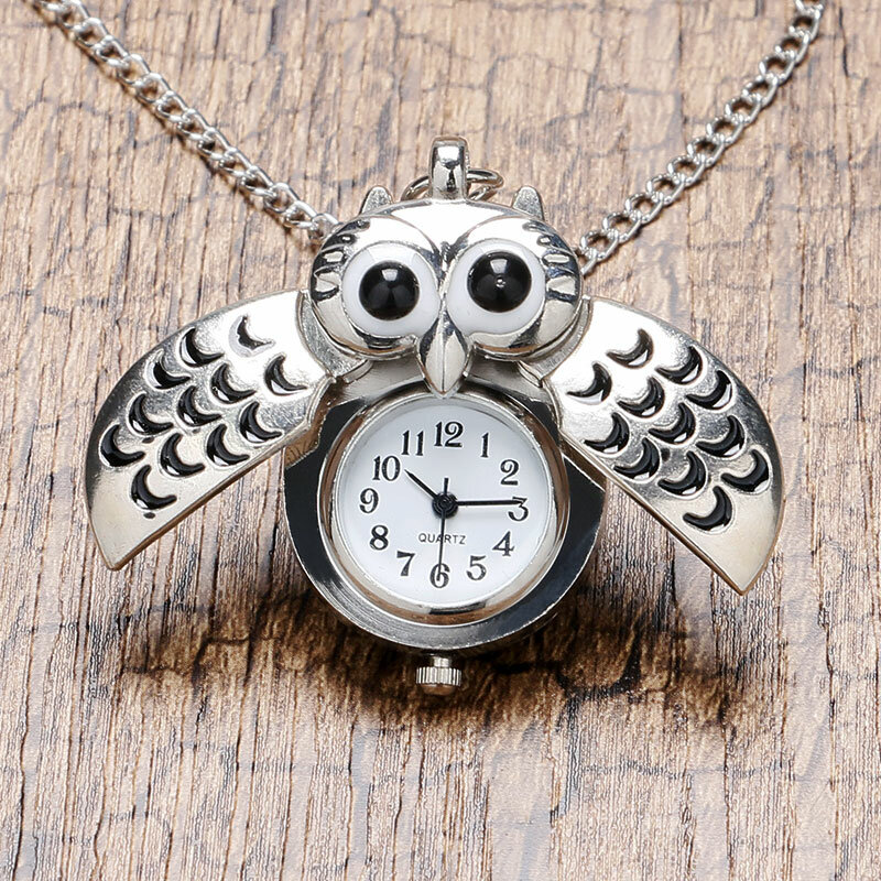 Fashion Little Cute Owl Shaped Pocket Watches Necklace Pendant Quartz Fob Watch Best Gift for Boy Girls Kids Relojes de bolsillo