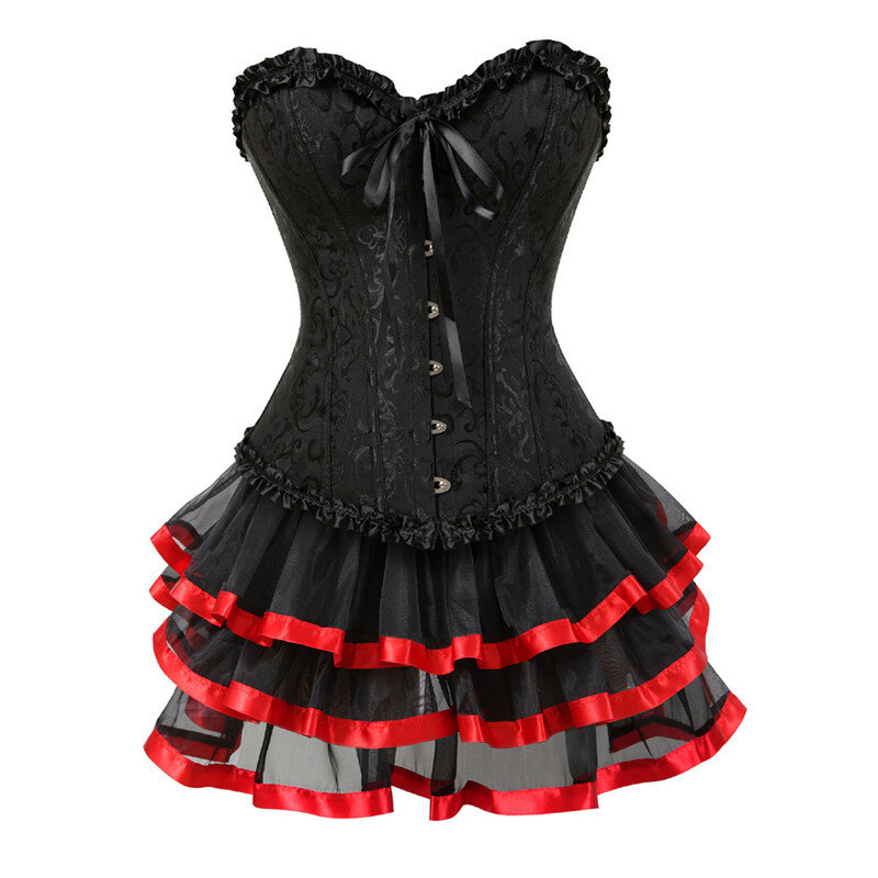 Sexy Corsets For Women Plus Size Costume Overbust Burlesque Corset And Skirt Set Tutu Corselet Victorian Fashion Gowns