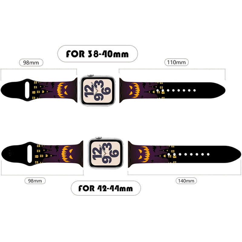 New Halloween Strap For Apple Watch Band 44mm 42mm 41mm 45mm 38mm 40mm Silicone Halloween Printed Band for iwatch 7 6 SE 5 4 3 2