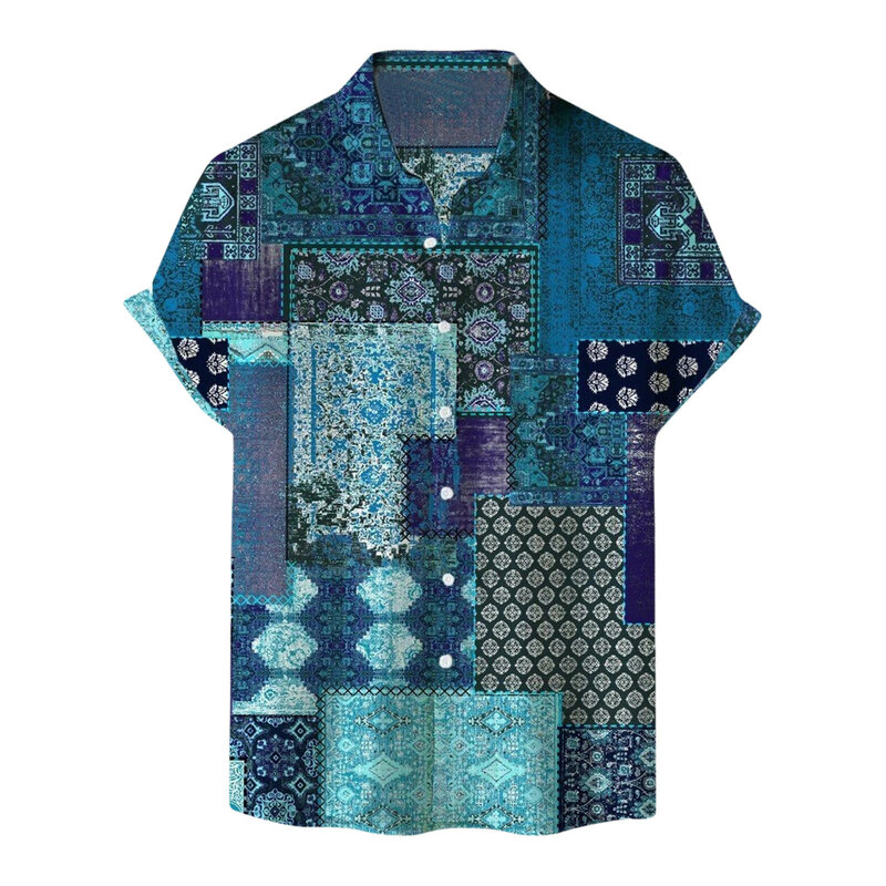 Camisa havaiana masculina de manga curta, 70 #, verão, secagem rápida, praia, casual, gola alta, camisa de férias, praia, 2021