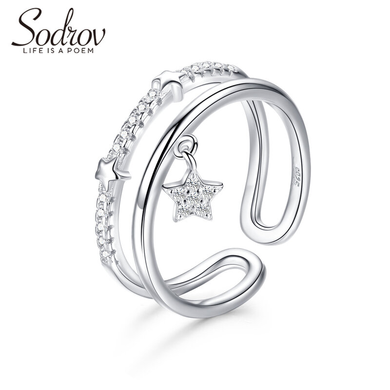 Sodrov 925 Sterling Silver Rings For Women Star Ring Open Ring Women Silver 925 jewelry Silver Ring Size Adjustable Ring