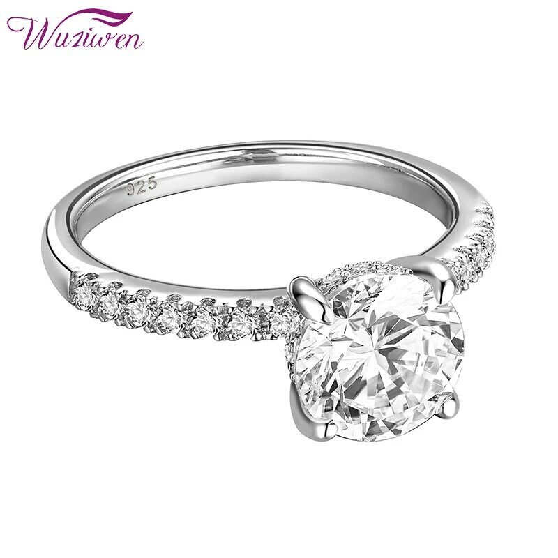 Wuziwen anel de prata esterlina 925 resistente, corte redondo de quilate aaaaa zircônio cúbico, anel de noivado para mulheres, joia de casamento
