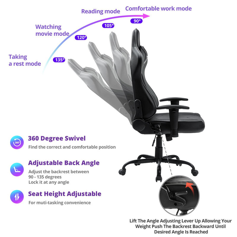 KILLABEE-silla reclinable de cuero PU para Gaming, asiento de oficina para Gaming, ordenador, Ejecutivo