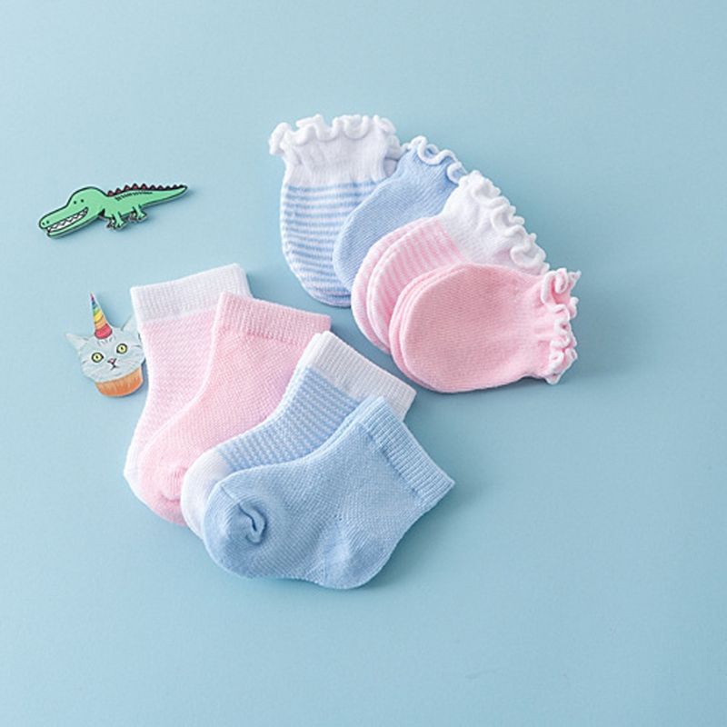 4 Pairs Kinderen Kids Baby Pasgeboren Sokken Handschoenen Anti-Kras Ademende Elasticiteit Bescherming Gezicht Wanten Douche Gift