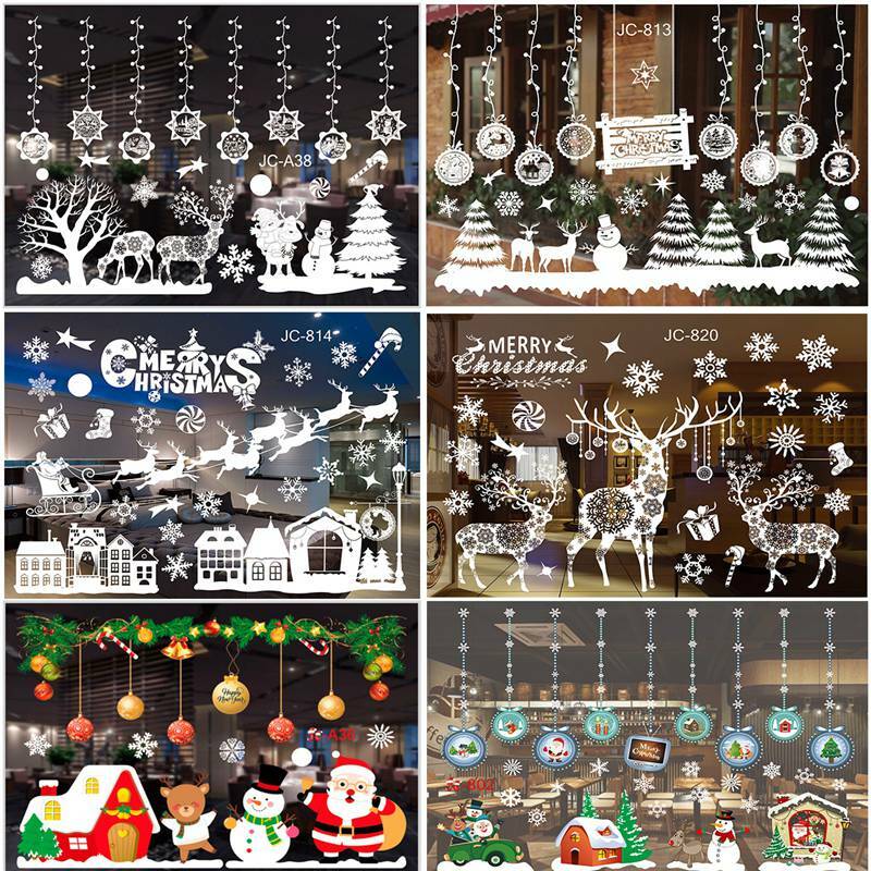 Pegatinas de pared de Feliz Navidad, pegatinas de vidrio para ventana, decoraciones navideñas para el hogar, adornos navideños, Año Nuevo 2021, 2022