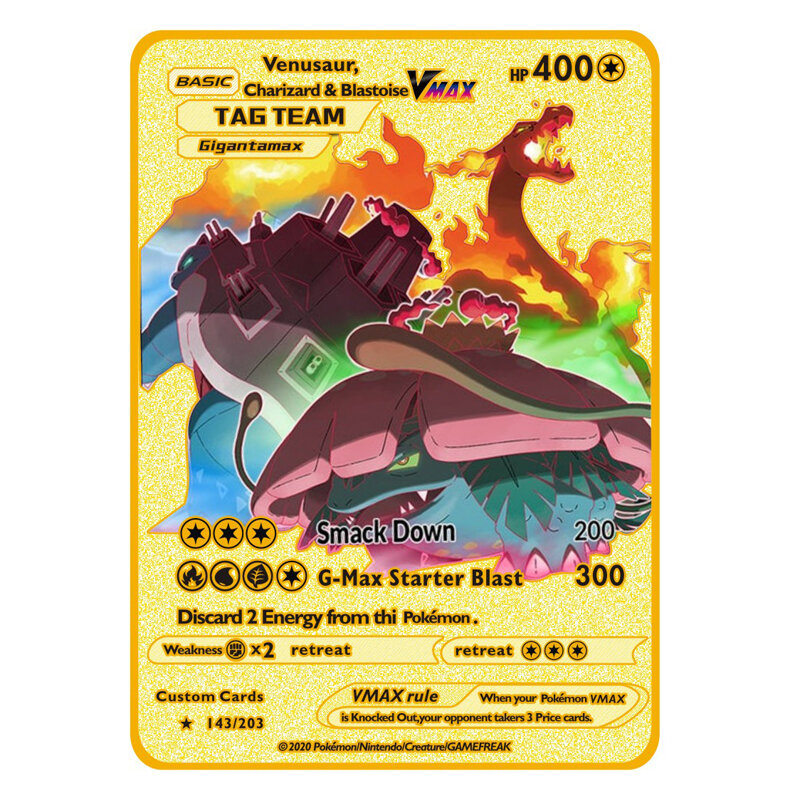 2021 새로운 포켓몬 메탈 V 카드 피카추 Charizard 골드 Vmax 어린이 게임 컬렉션 카드 선물 장난감