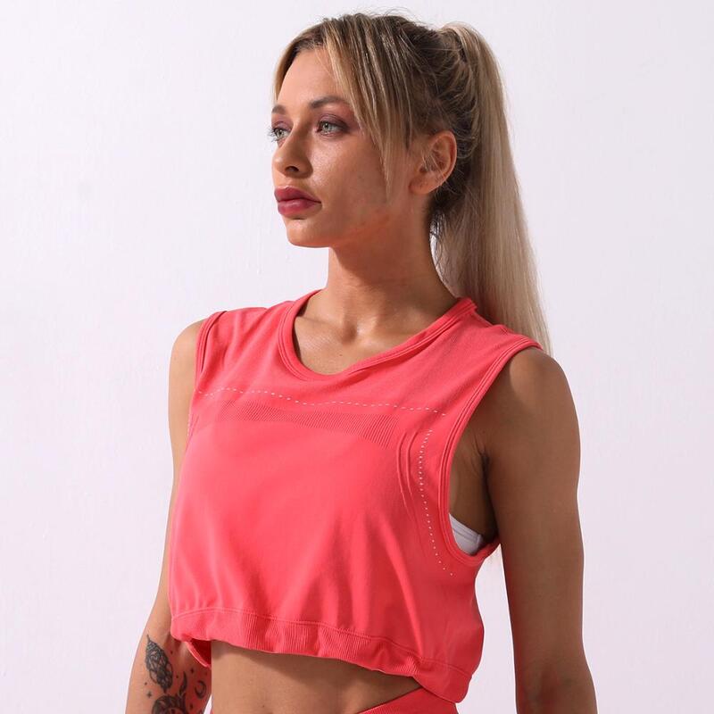Magliette sportive da corsa donna Yoga Quick Dry Sport Top senza cuciture Fitness Yoga Crop Top camicie da allenamento atletiche senza maniche