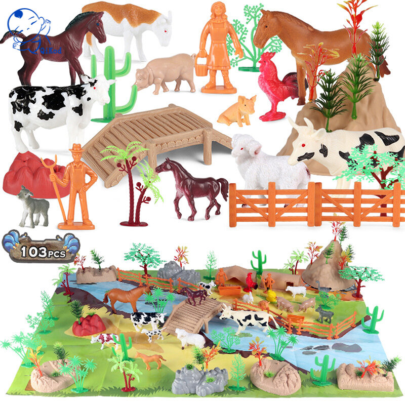 DIY 시뮬레이션 야생 동물 모델 호랑이 코끼리 기린 장면 장식 게임 액션 피규어 어린이용, 최고의 장난감 선물, 103 개