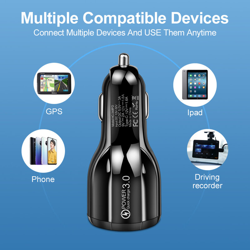 3A USB Car Charger Type C PD QC Fast Charging Phone Adapter For iPhone 13 12 11 Pro Max 8 Xiaomi Samsung S21 S20 S10 S9
