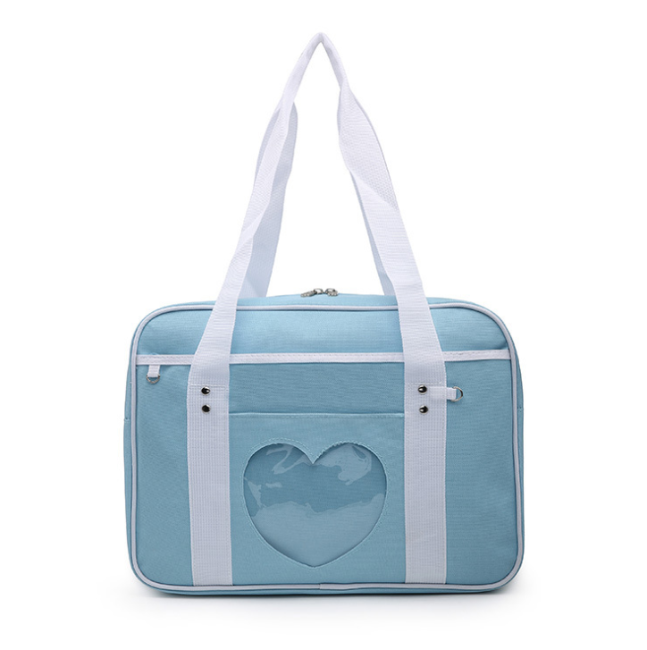 Japanese JK uniform bag cute cartoon one shoulder transparent heart handbag zipper canvas bag Kawaii Girls Gift travel bag