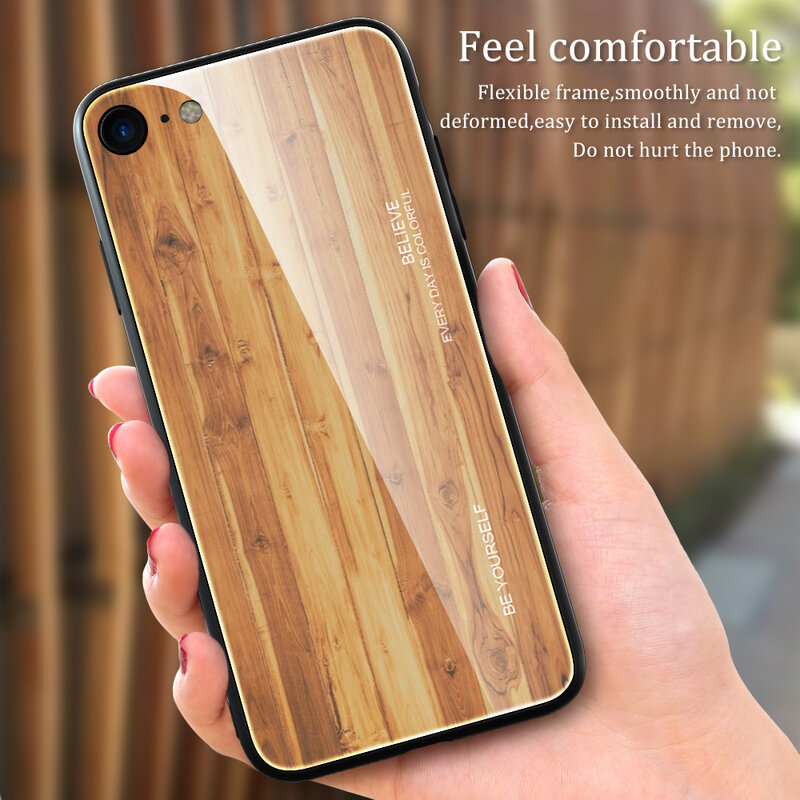 Grão de madeira vidro temperado caixa do telefone para iphone13pro 11 7 8 6s plus caso de vidro temperado para iphone x xs max 11 12 pro xr casos