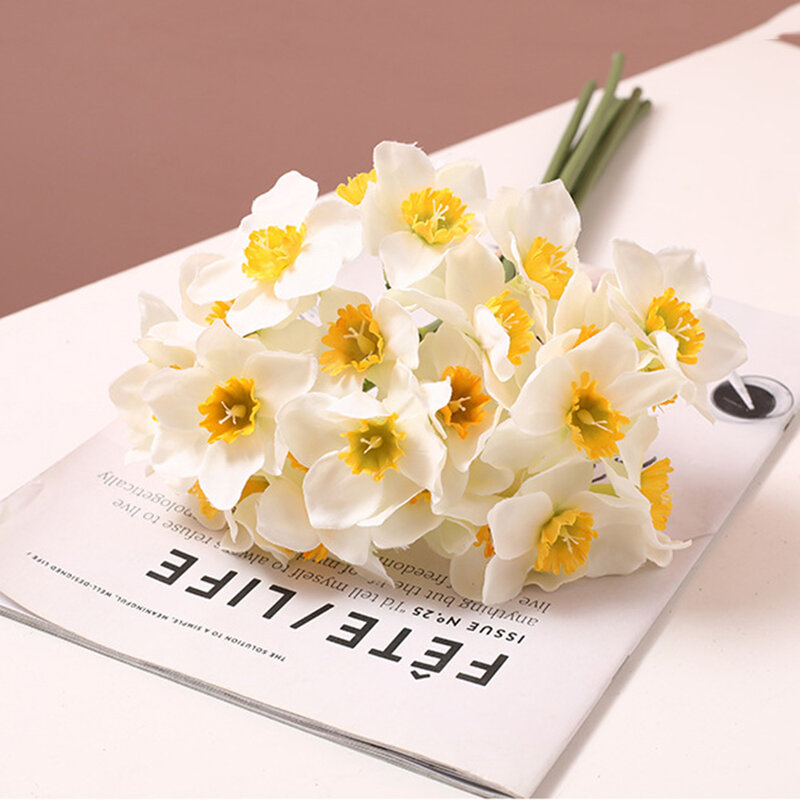 6 pçs simulação artificial narciso buquê de flores decoração para casa desktop falso flores cena do casamento sala estar decoração narciso