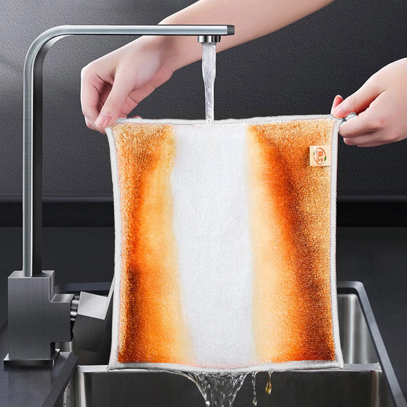ไมโครไฟเบอร์ทำความสะอาดผ้า Double-Layer ดูดซับผ้า Non-Stick ครัวผ้าขนหนูอุปกรณ์ทำความสะอาดห้องครัว