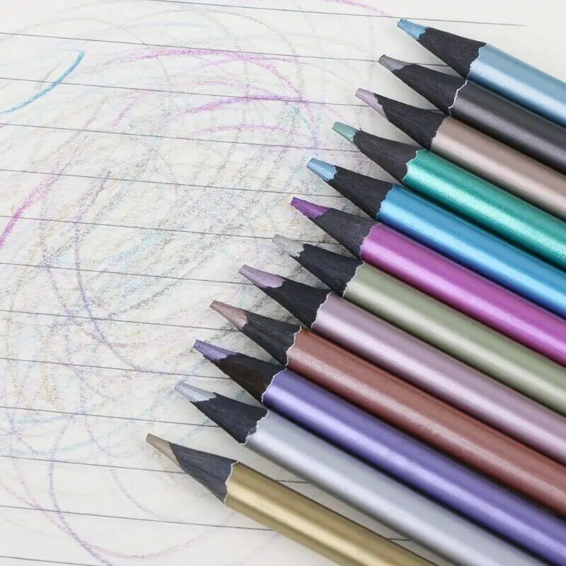 12 pçs metálico não-tóxico lápis de desenho colorido 12 desenho a cores desenho desenho lápis de desenho dropship