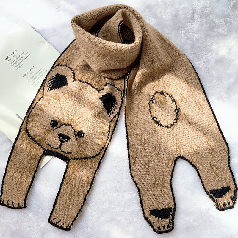 Musim Gugur Musim Dingin Baru Korea Kartun Beruang Kelinci Bentuk Syal Bayi Laki-laki Perempuan Rajutan Syal Anak-anak Luar Hewan Leher Hangat