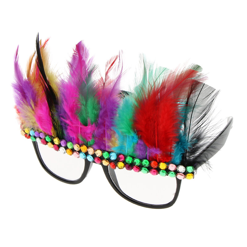 Óculos para festa com design de penas coloridas, acessório de brinquedo para aniversário