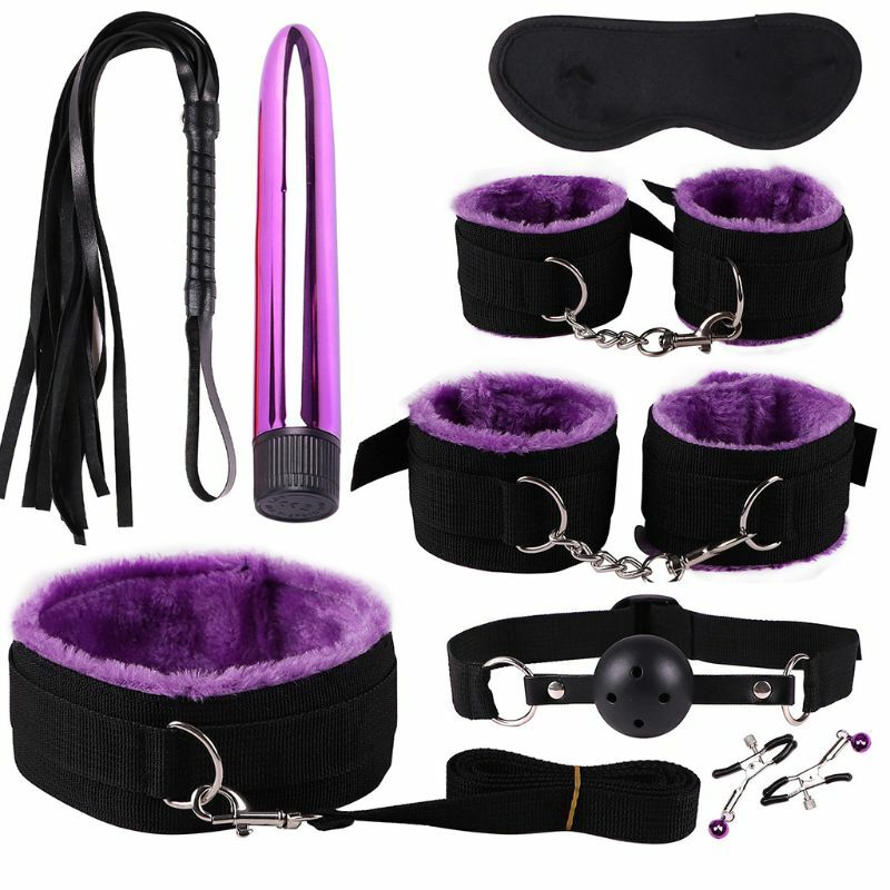 8 unids/set esposas Bondage látigo venda masajeador adulto erótico Set de juguetes sexuales estimulador punto G vibrador abrazaderas de pezón