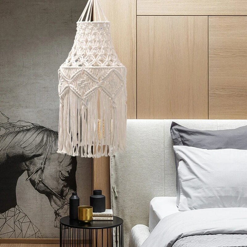 Tapiz de pantalla de lámpara B & B hecho a mano, candelabro de cuerda de algodón tejido, estilo nórdico, pantalla decorativa, decoración de iluminación Bohemia