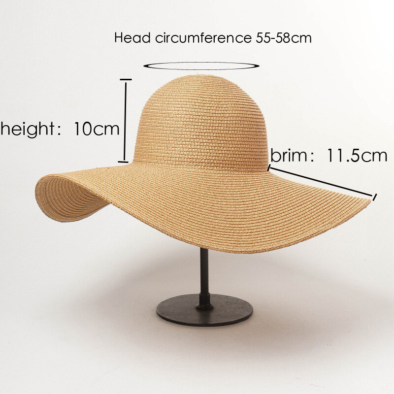 Шапка lato jednokolorowy słomkowy kapelusz kobiety duży szeroki rondo kapelusz na plażę prosty składany podróżny kapelusz przeciwsłoneczny krem przeciwsłoneczny odporny na UV Panama