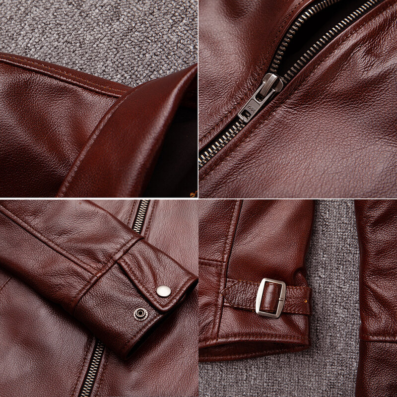 Jaqueta de couro genuíno para homens masculino casaco de couro real animal 100% pele exterior wear masculino jaqueta de couro e casaco 19206