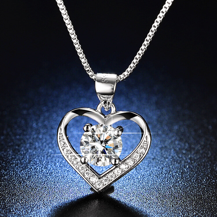 Sodrov prata esterlina zircon diamante colar coração pingente colar para mulher prata jewlery