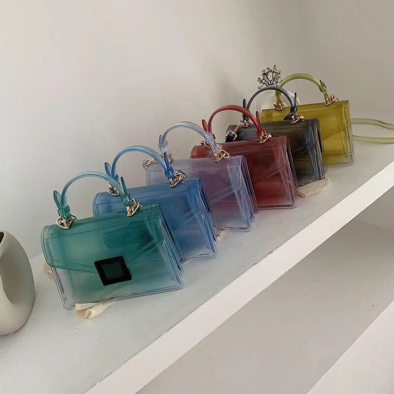 2020 New Fashion Simple Transparent Clamshell Jelly Bag Summer Mini Small Square Bag Shoulder Diagonal Women's Bag