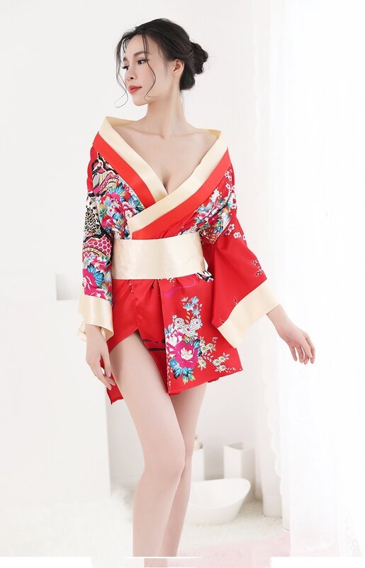 Quimono temptação sexy, traje feminino japonês de pijama para mulheres, sensual, flor de cerejeira