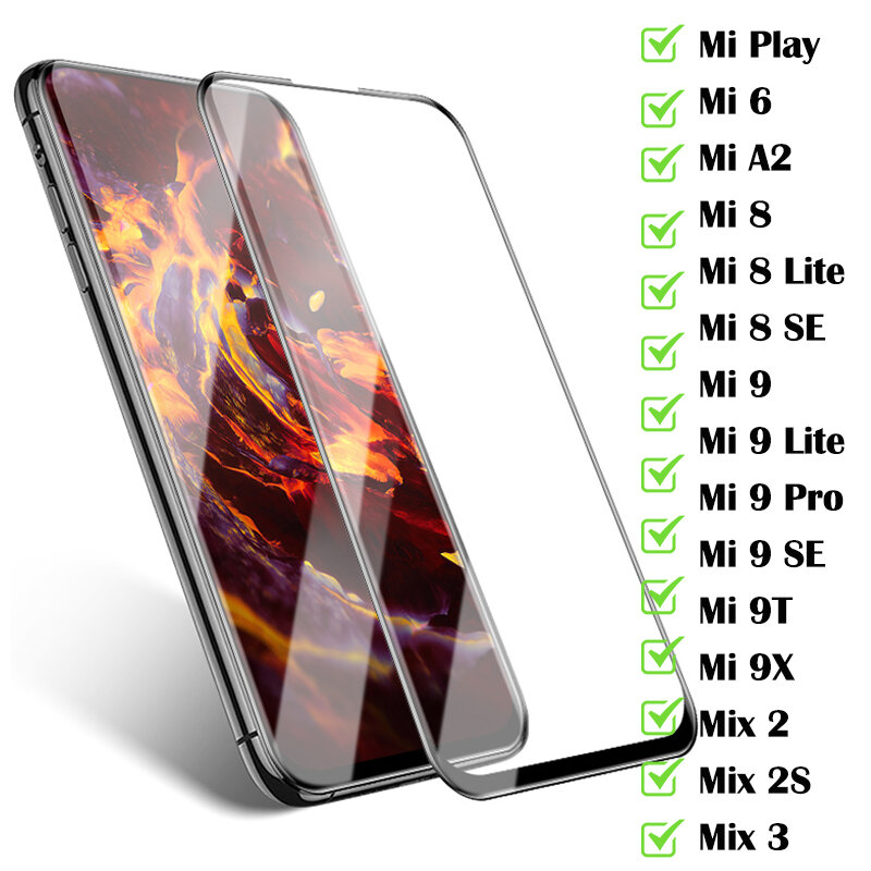 9D Kaca Pelindung Layar Penuh untuk Xiaomi Mi 9T Pro 8 9 SE Pelindung Layar Tempered Mi Play A2 6 8 Lite 9X Mix 2S 3 Kaca Film