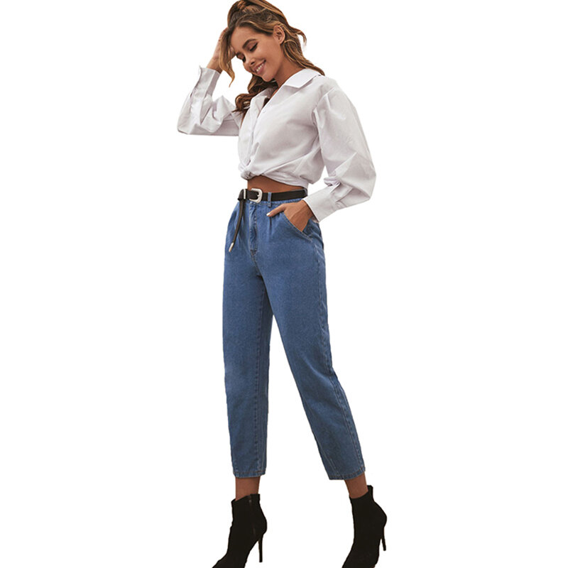 JYSS-Vaqueros elásticos de cintura alta para mujer, mallas tobilleras rectas con cinturón para regalo, 30112