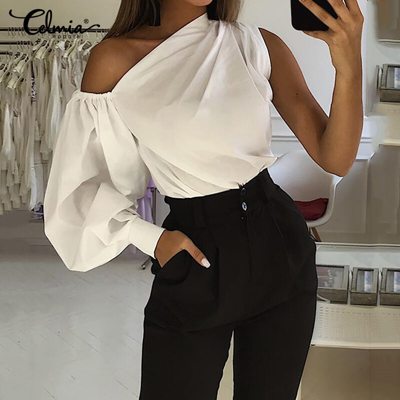 Celmia blusas femininas modernas manga longa, blusas casuais e soltas para trabalho, elegantes e da moda