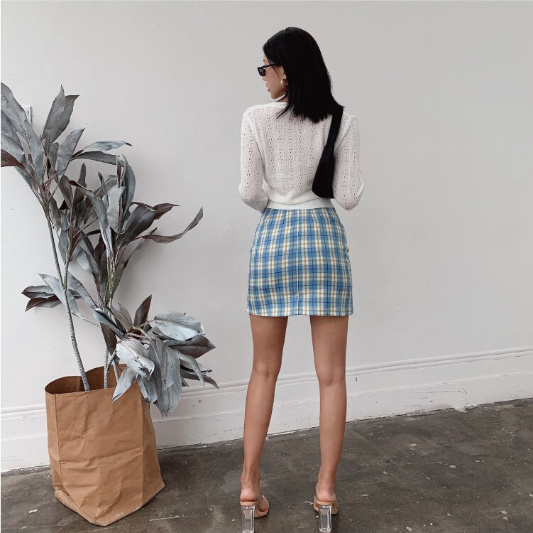 Minifalda a cuadros con detalles divididos para mujer, pantalón corto, a cuadros