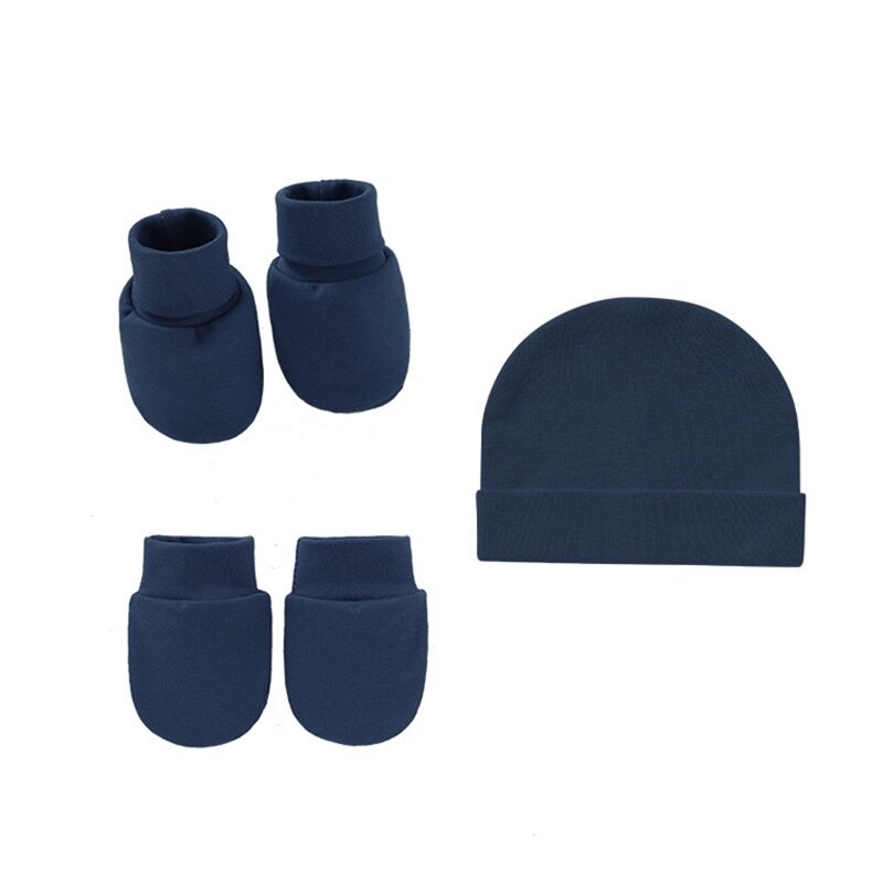 Infantil macio e confortável algodão chapéu luvas e capa de pé três peças conjunto cor sólida quente recém-nascidos bonés do bebê headwear foto adereços
