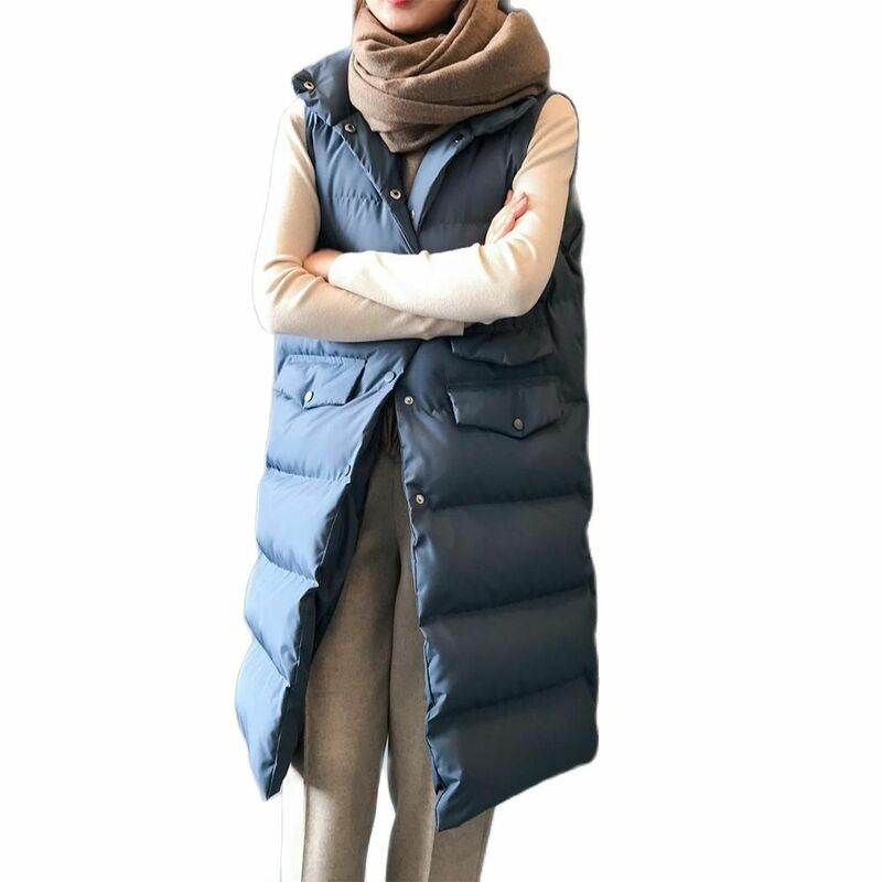 Novo outono inverno colete de algodão senhoras casual colete feminino sem mangas longo colete casaco fino ajuste quente simples casacos das mulheres