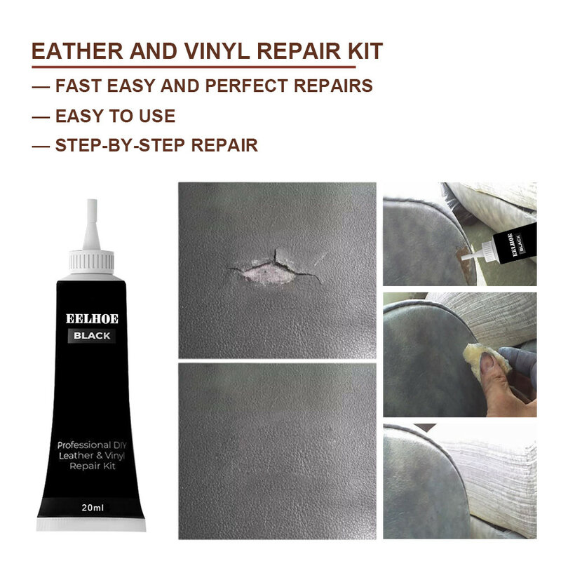 Black Leather and Vinyl Repair Kit - Furniture, Couch, Car Seats, Sofa, Jacket