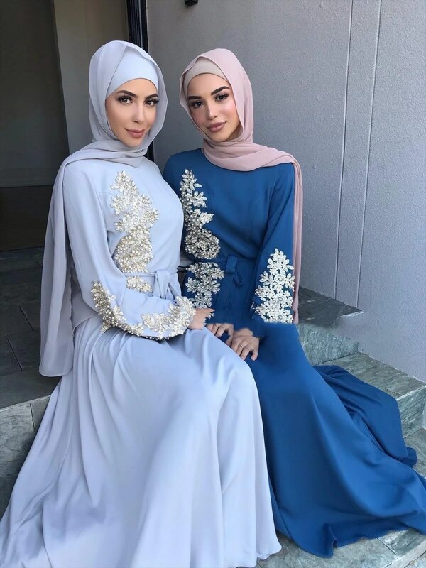 Abaya Dubai Thổ Nhĩ Kỳ Hồi Giáo Hijab Đầm Dài Caftan Marocain Hồi Giáo Quần Áo Nữ Ramadan Đầm Hồi Giáo Áo Dây Musulman