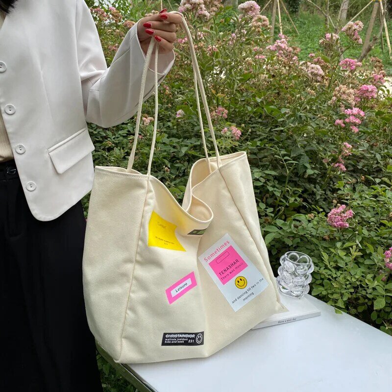 Bolso de lona de color liso para mujer, bolsa de lona de gran capacidad, sencillo, a la moda, con un solo hombro, estilo artístico, 2021