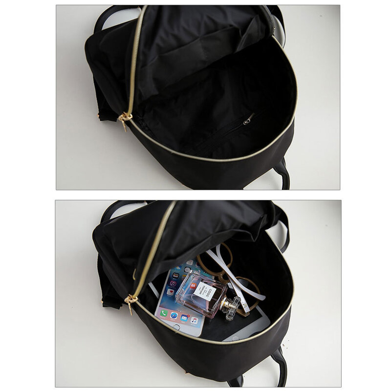 Preto mochila moda feminina pequenas mochilas de viagem zíper encerramento oxford daypack mochila escolar conjunto para adolescente bookbag