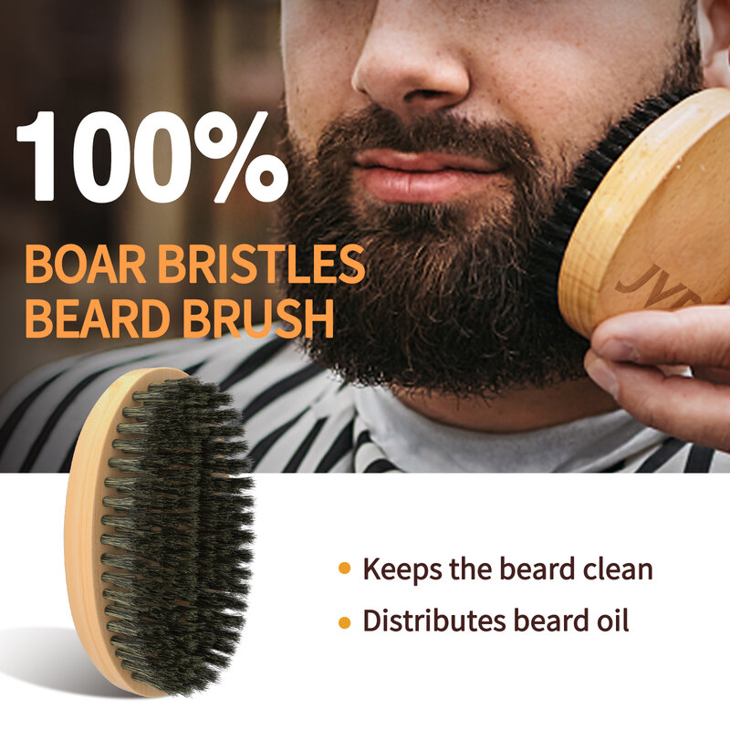 Jvr óleo de barba natural para homem condicionador para crescimento preparado 56ml + cera de barba 36g + escova macia barba pente