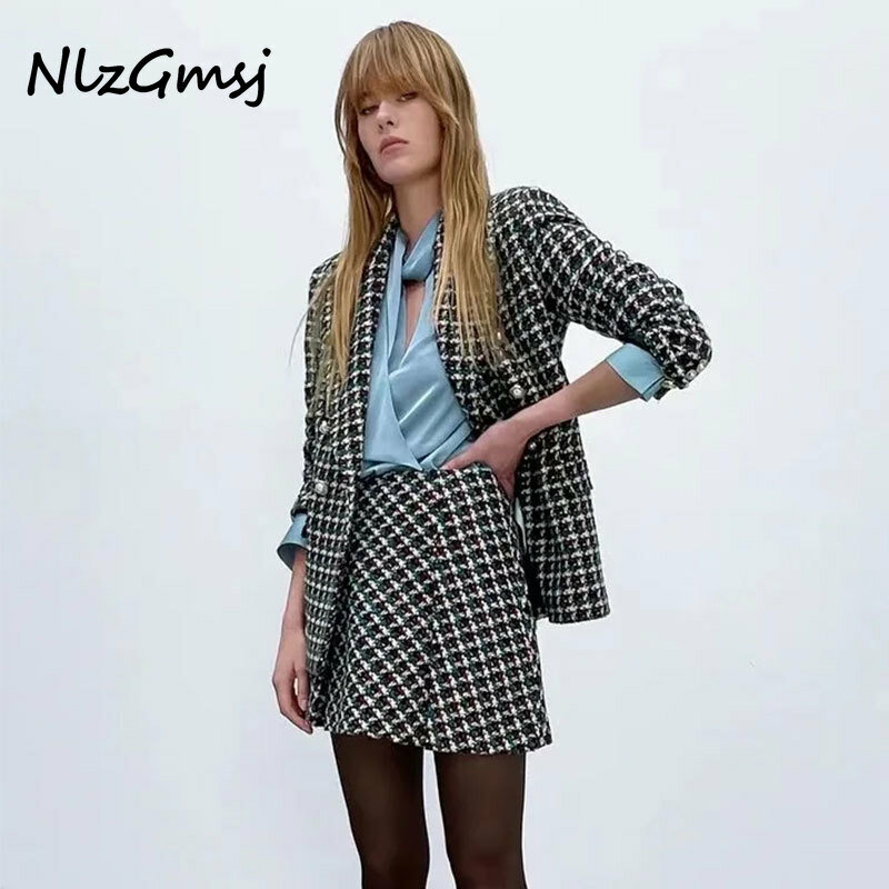 Traf za 2022 moda feminina conjunto de duas peças mulher escritório texturizado blazer jaqueta de cintura alta mini saia define mulher outfit 202111