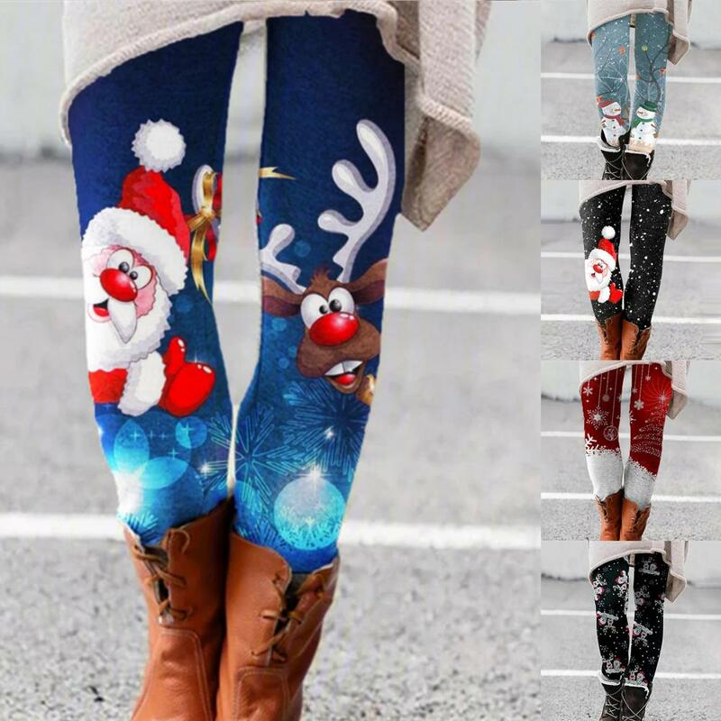 여성용 크리스마스 레깅스, 겨울 보온 바지, 신축성 있는 허리, 두꺼운 스키니 레깅스, 여성용 바지