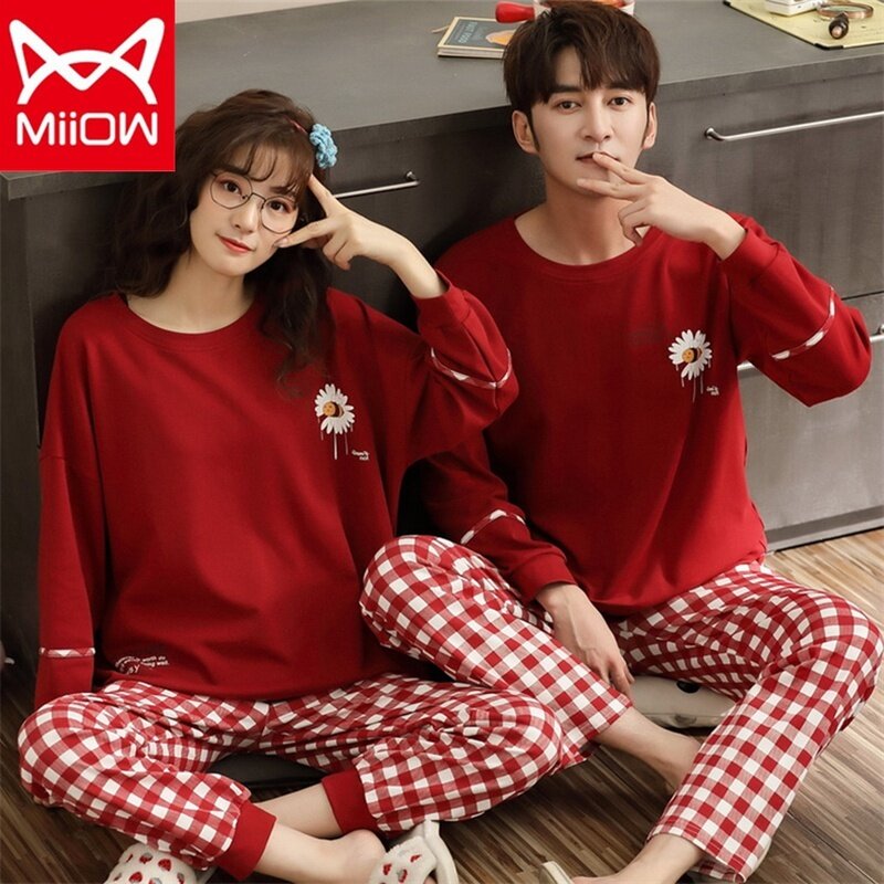 Pyjama de Couple, en coton, manches longues, ours coréen, costume pour hommes, automne et hiver, vêtements de maison pour femmes