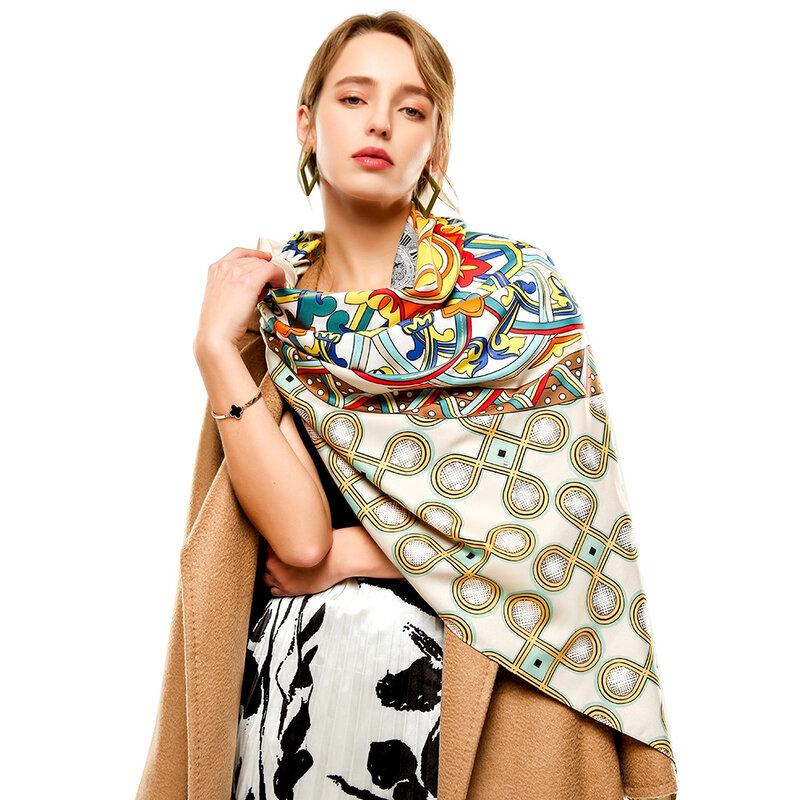 Bufanda de seda de imitación para mujer, chal elegante grande de 135x135cm, protector solar, toalla decorativa de verano, 6 colores
